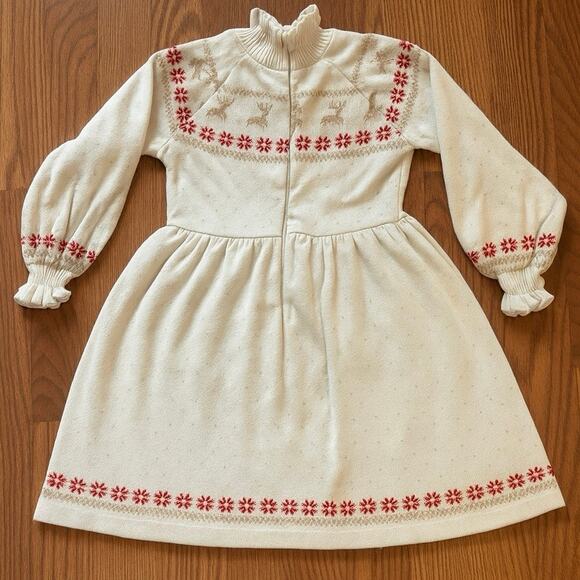 Janie and Jack Fair Isle Reindeer Christmas Poinsettia Sweater Dress 12-24 month - Picture 3 of 7